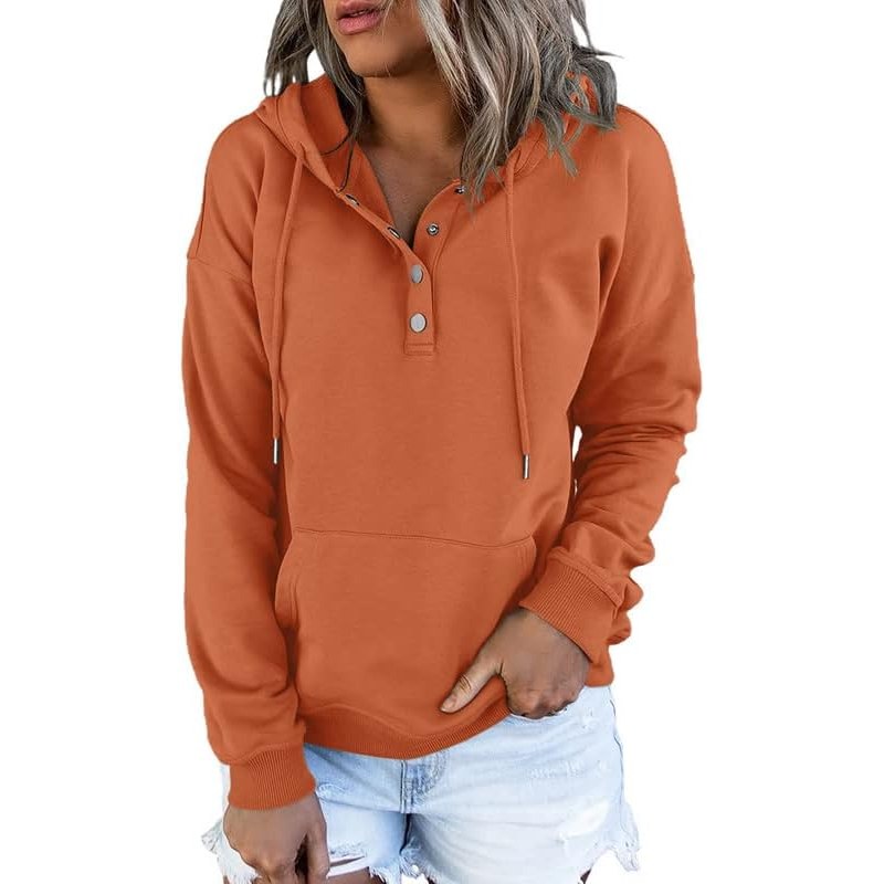 Casual Button Collar Hoodie For Women
