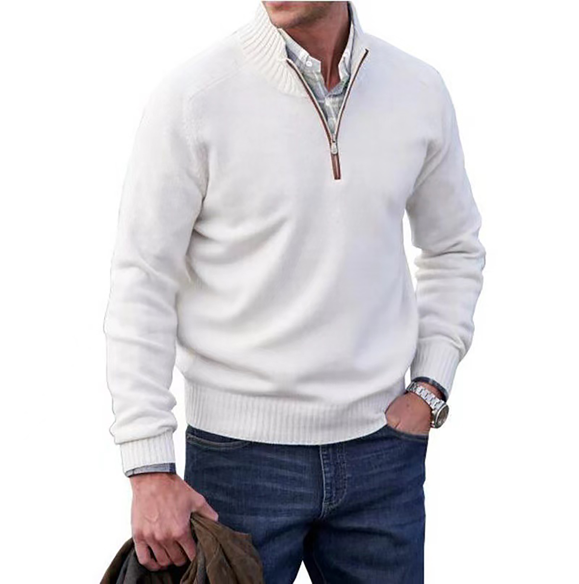 Men’s Zippered Cashmere Knit Sweater