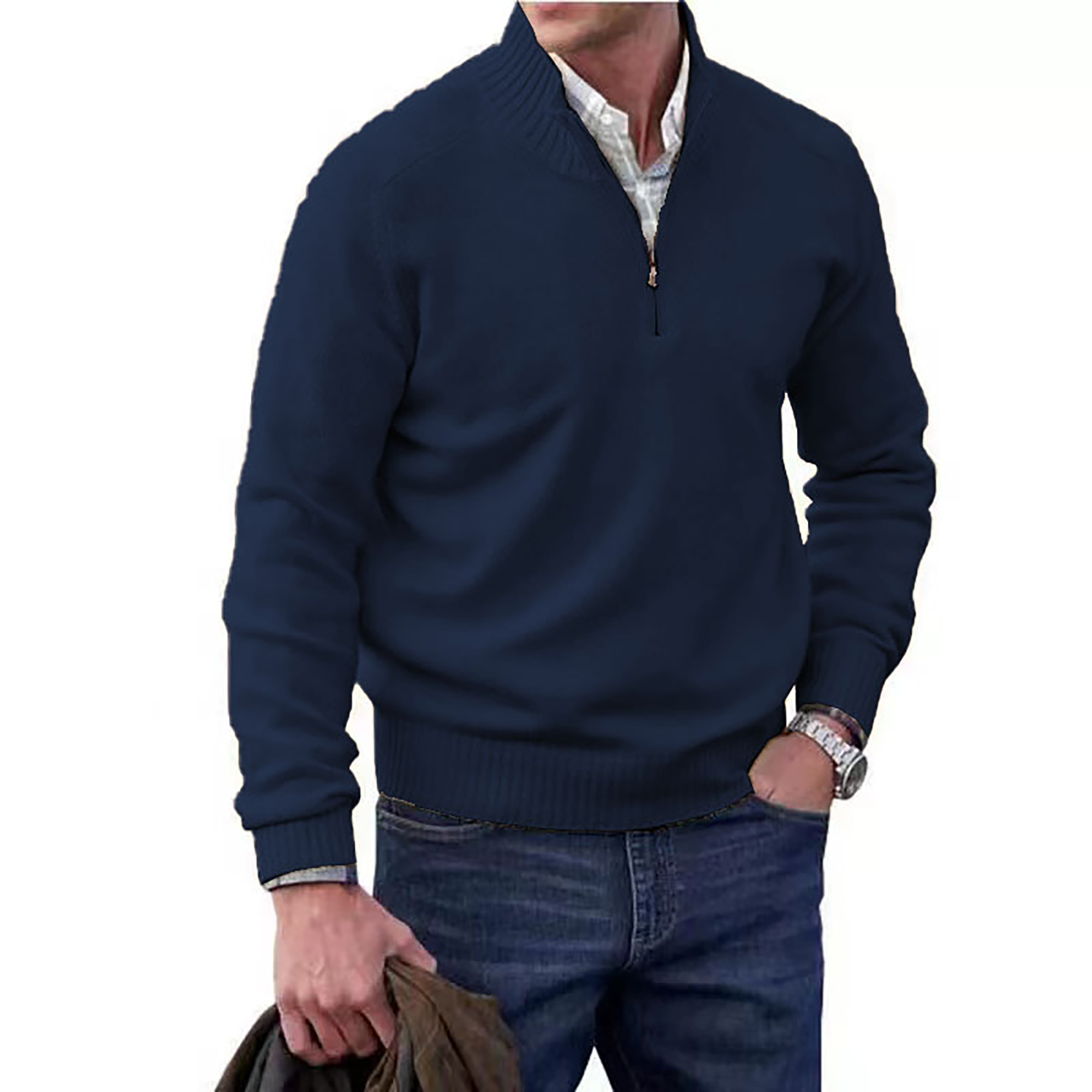 Men’s Zippered Cashmere Knit Sweater