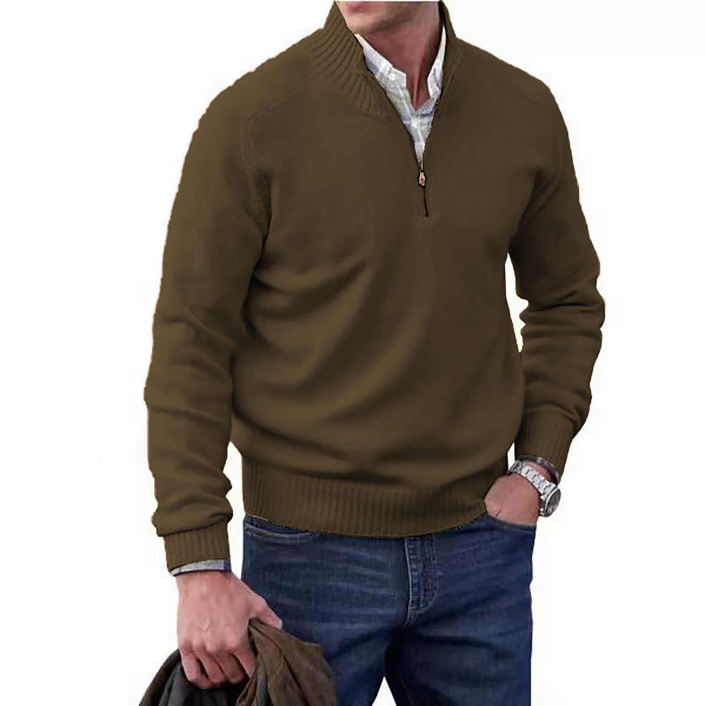 Men’s Zippered Cashmere Knit Sweater