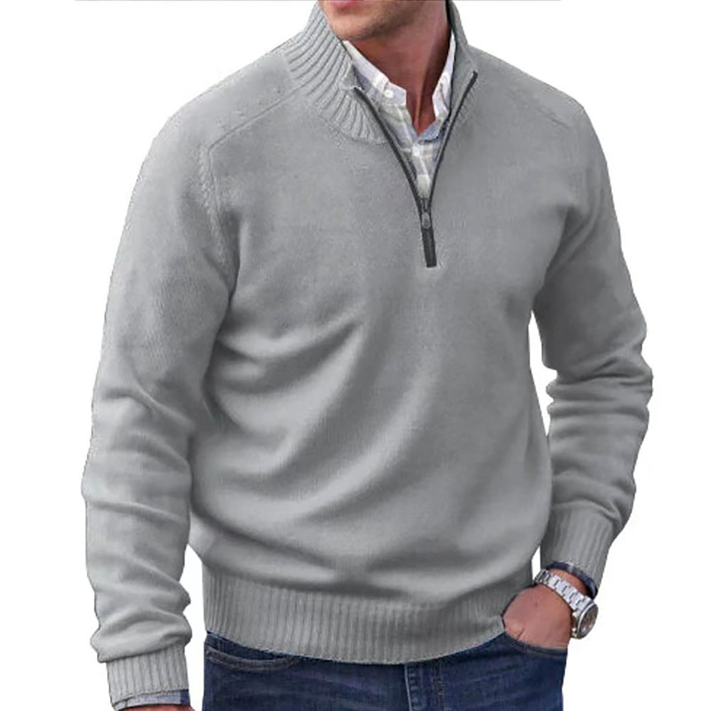 Men’s Zippered Cashmere Knit Sweater