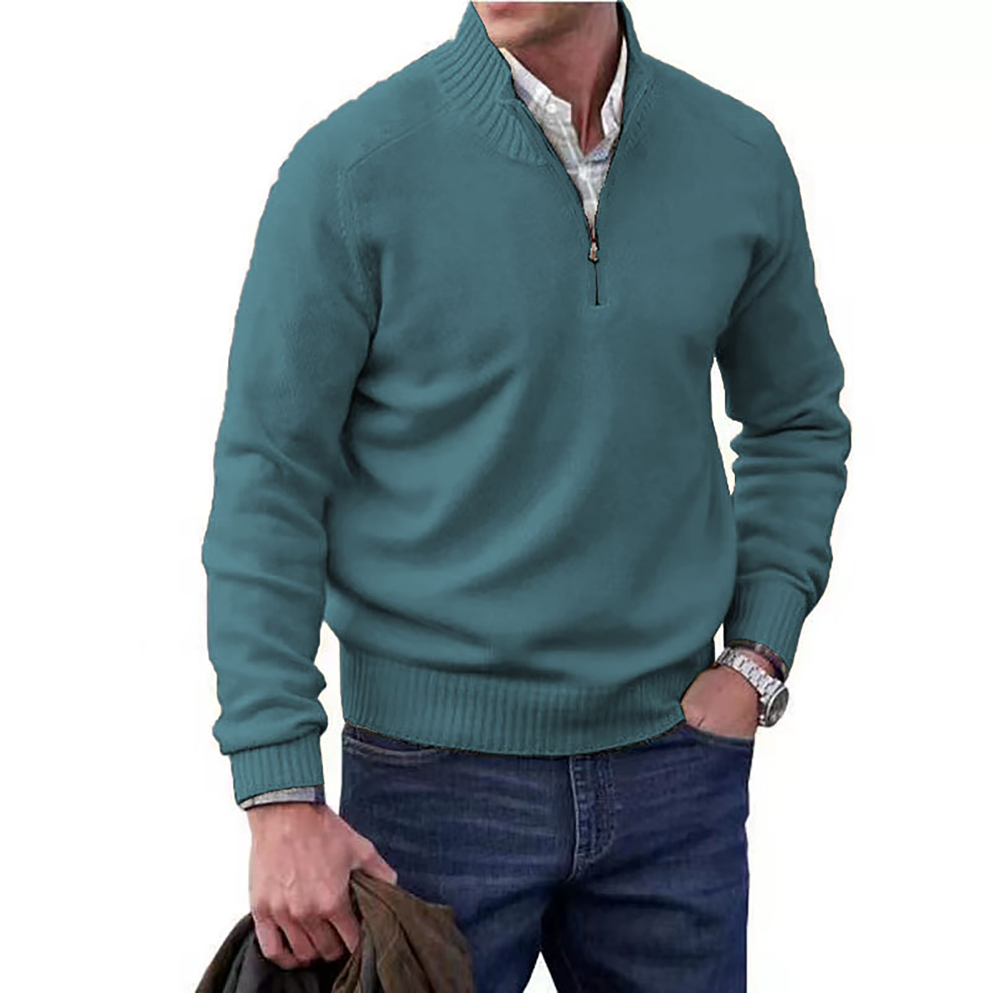 Men’s Zippered Cashmere Knit Sweater