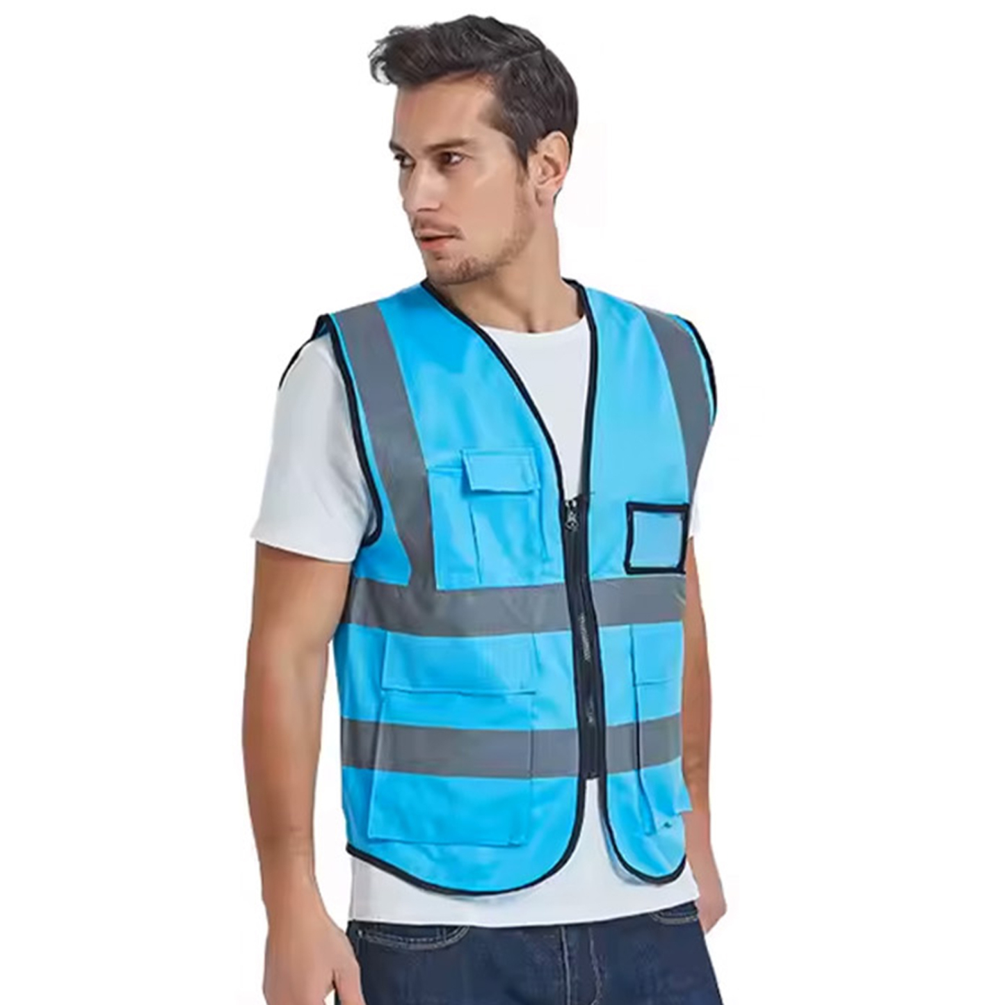 Custom High-Visibility Reflective Safety Vest with Multi-Pockets