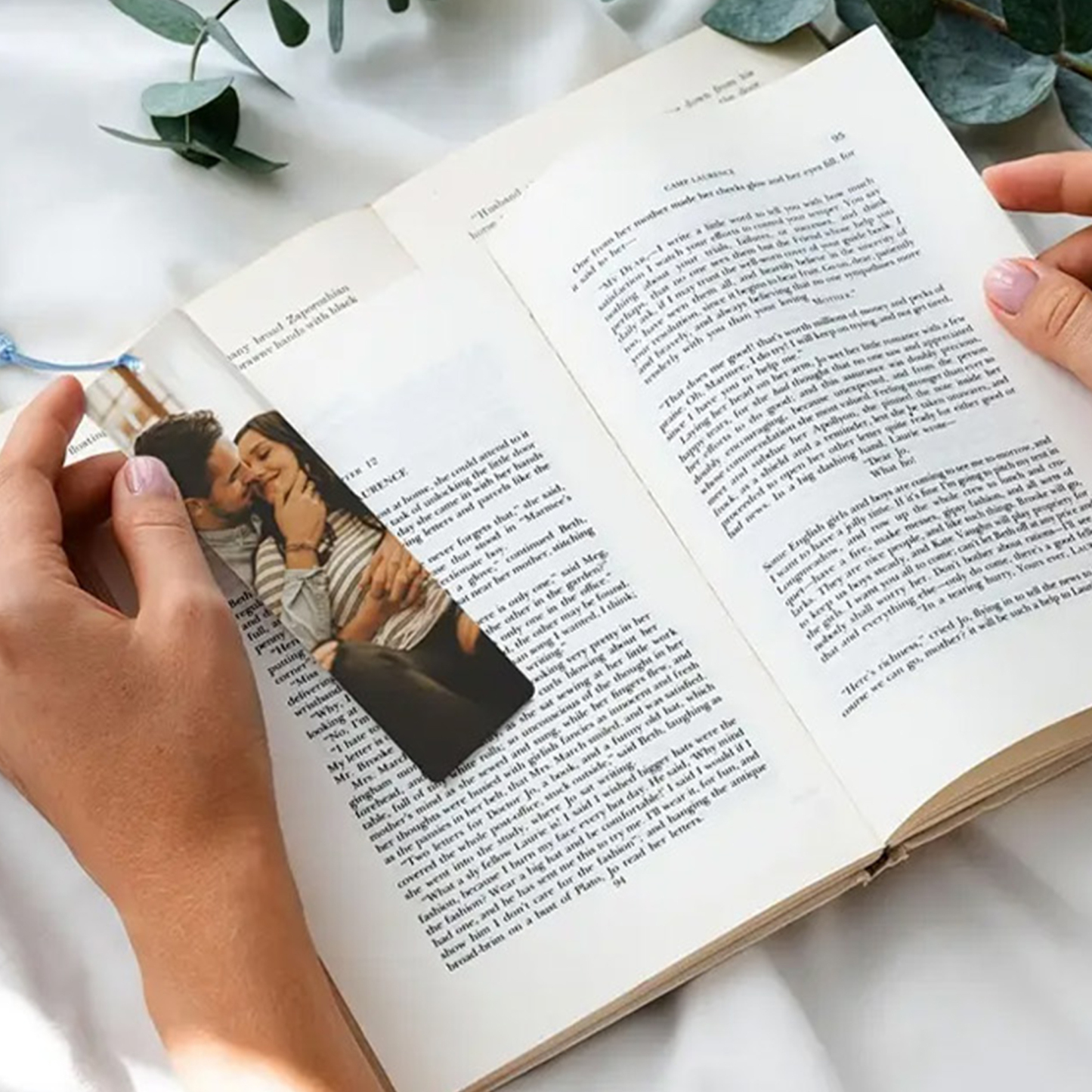 Personalized Stainless Steel Photo Bookmark with Blue Tassel