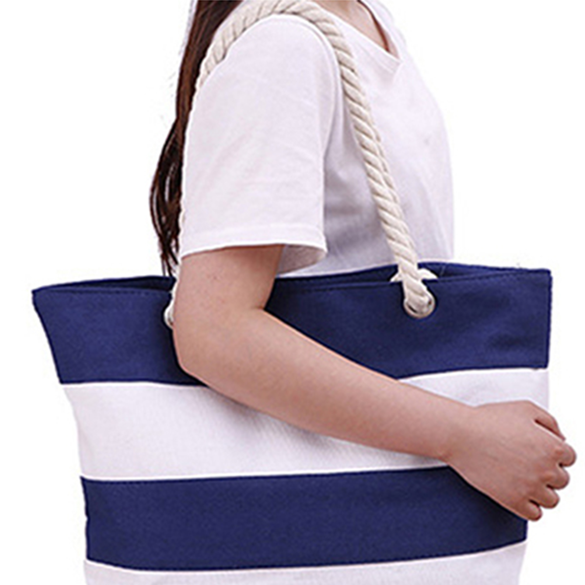 Custom Striped Canvas Tote Bag with Rope Handles