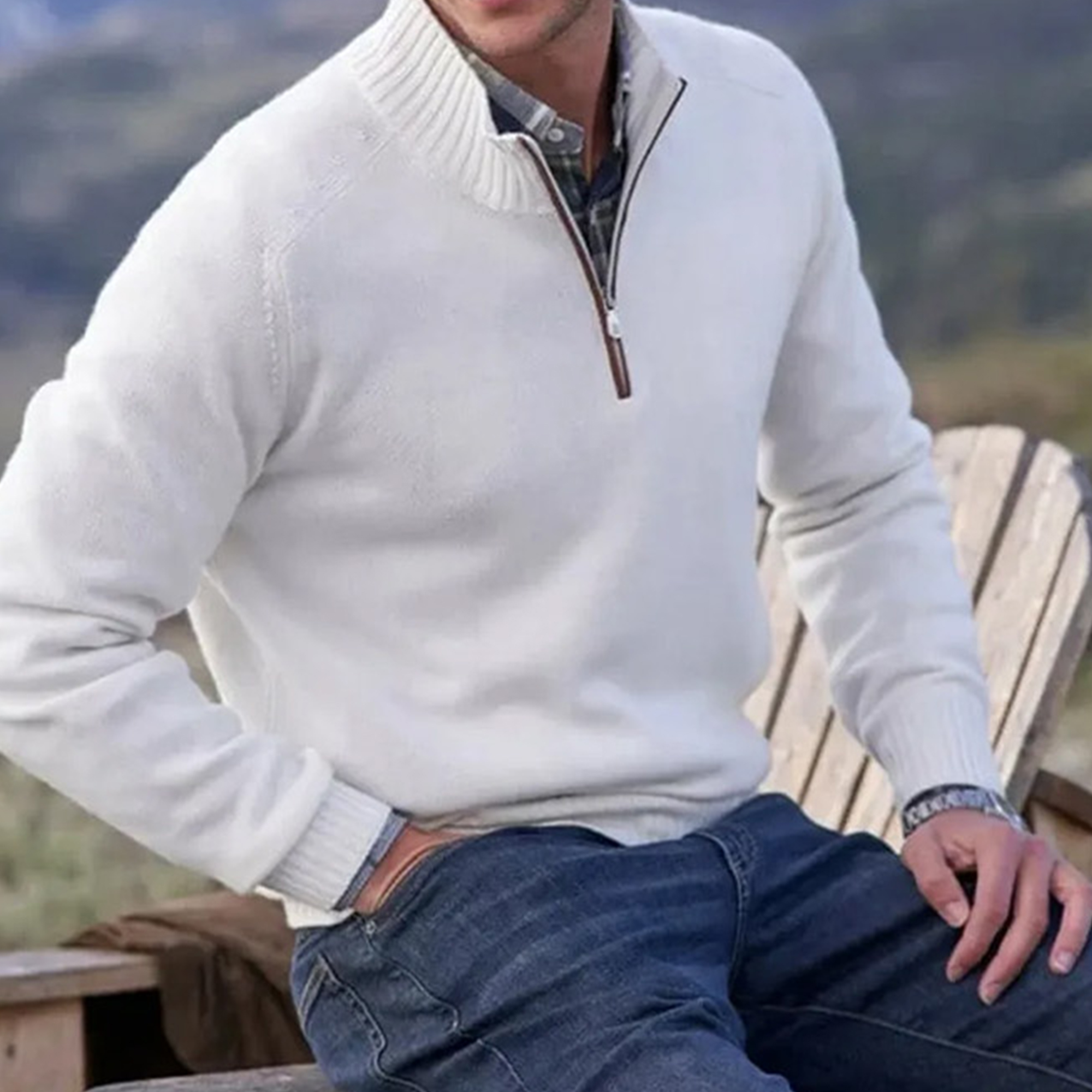 Men’s Zippered Cashmere Knit Sweater