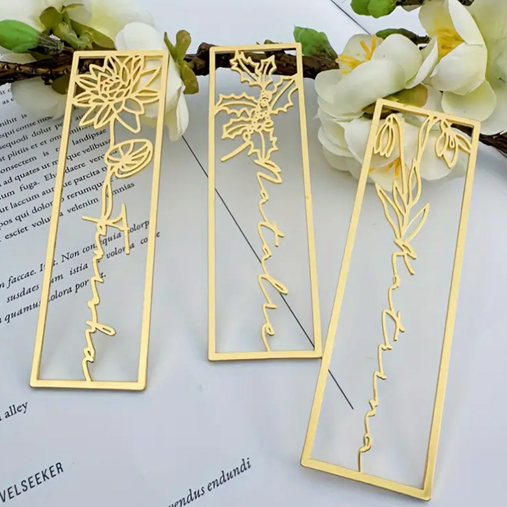 Custom Stainless Steel Birth Flower Bookmark with Name Engraving