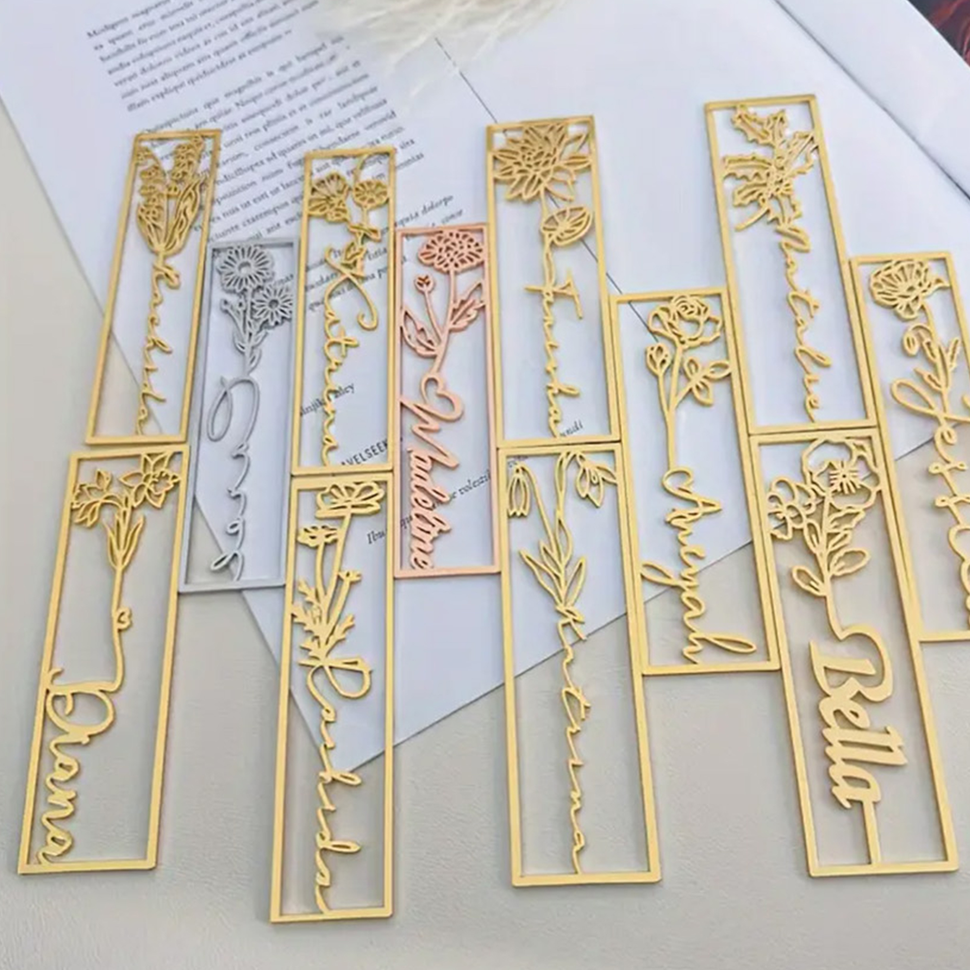 Custom Stainless Steel Birth Flower Bookmark with Name Engraving