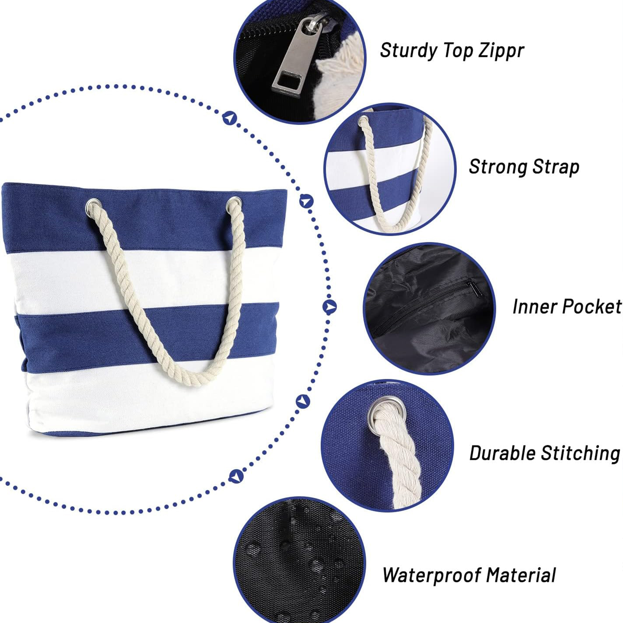 Custom Striped Canvas Tote Bag with Rope Handles