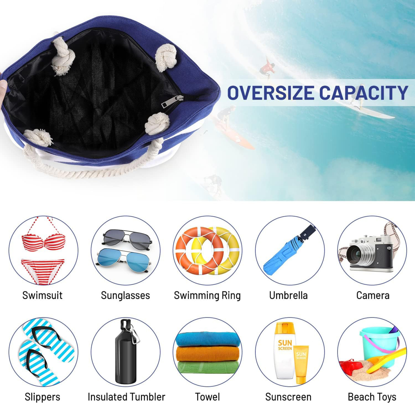 Custom Striped Canvas Tote Bag with Rope Handles