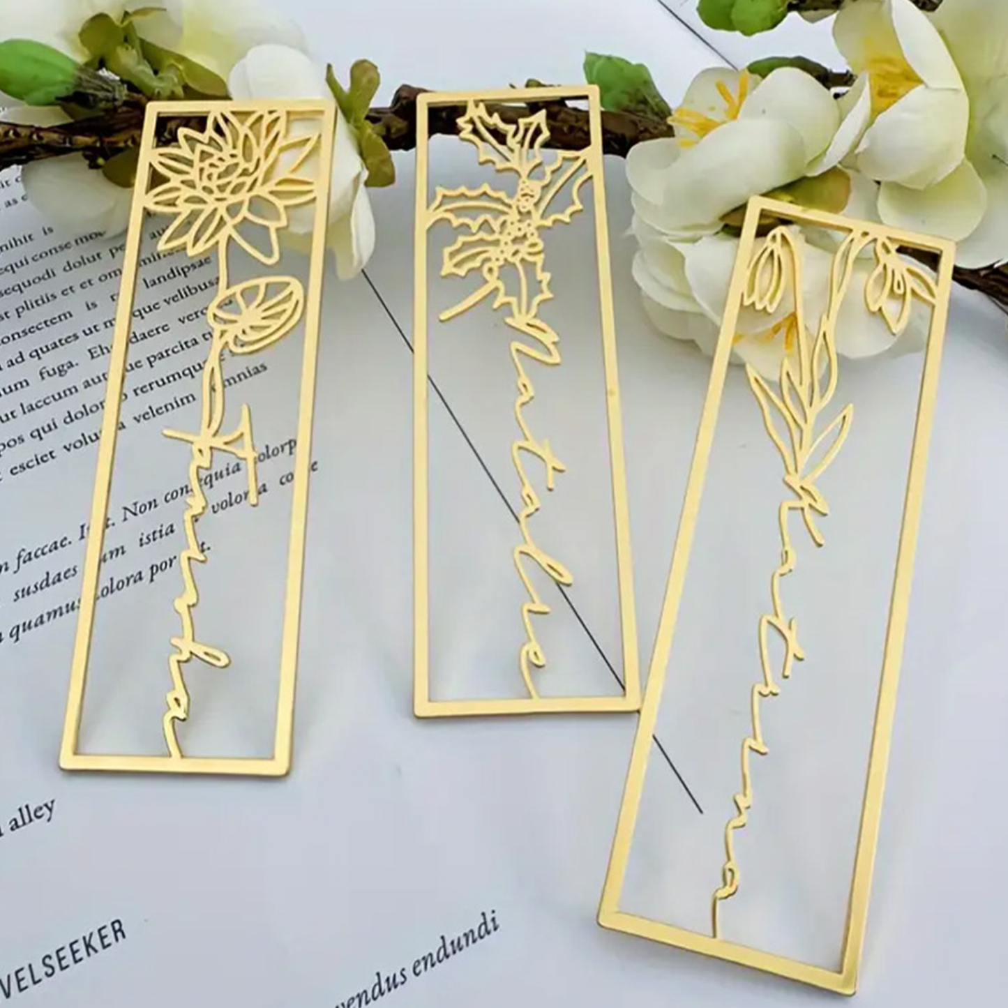 Custom Stainless Steel Birth Flower Bookmark with Name Engraving