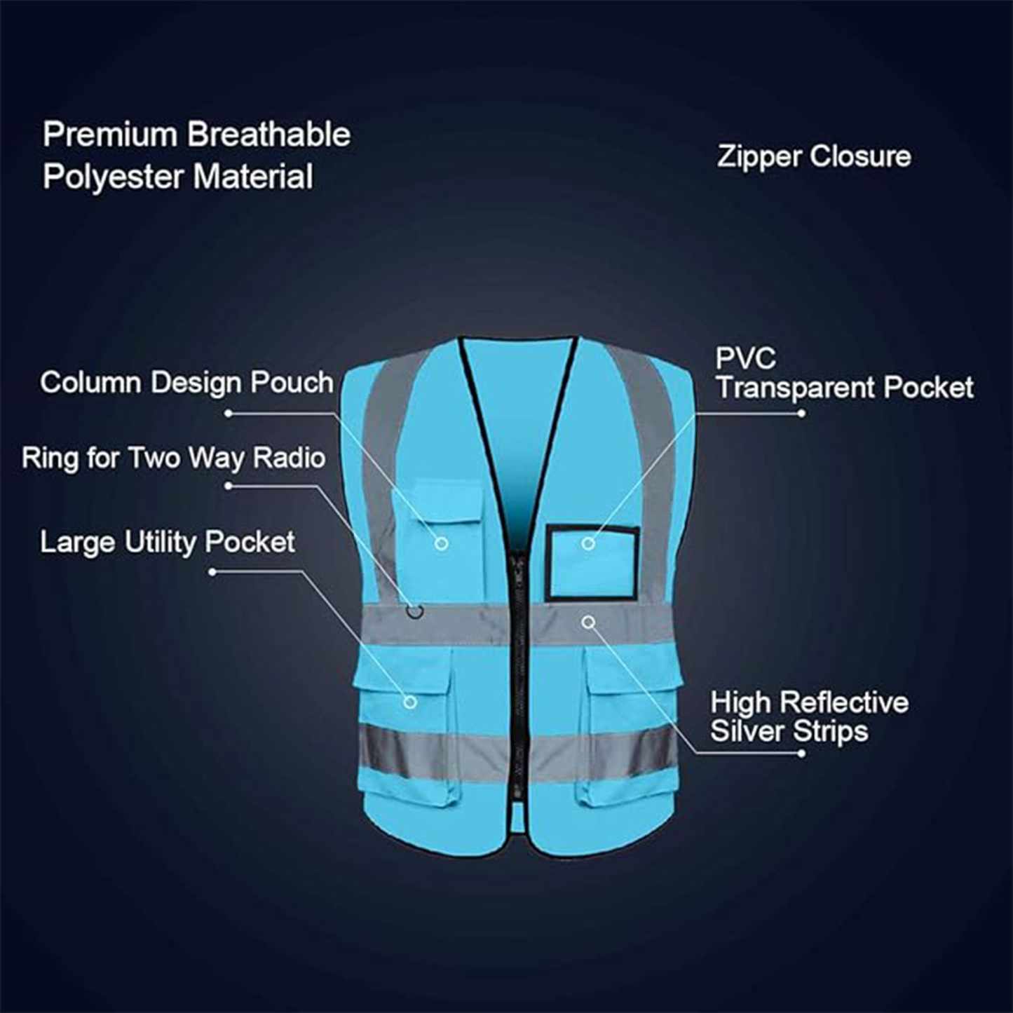 Custom High-Visibility Reflective Safety Vest with Multi-Pockets