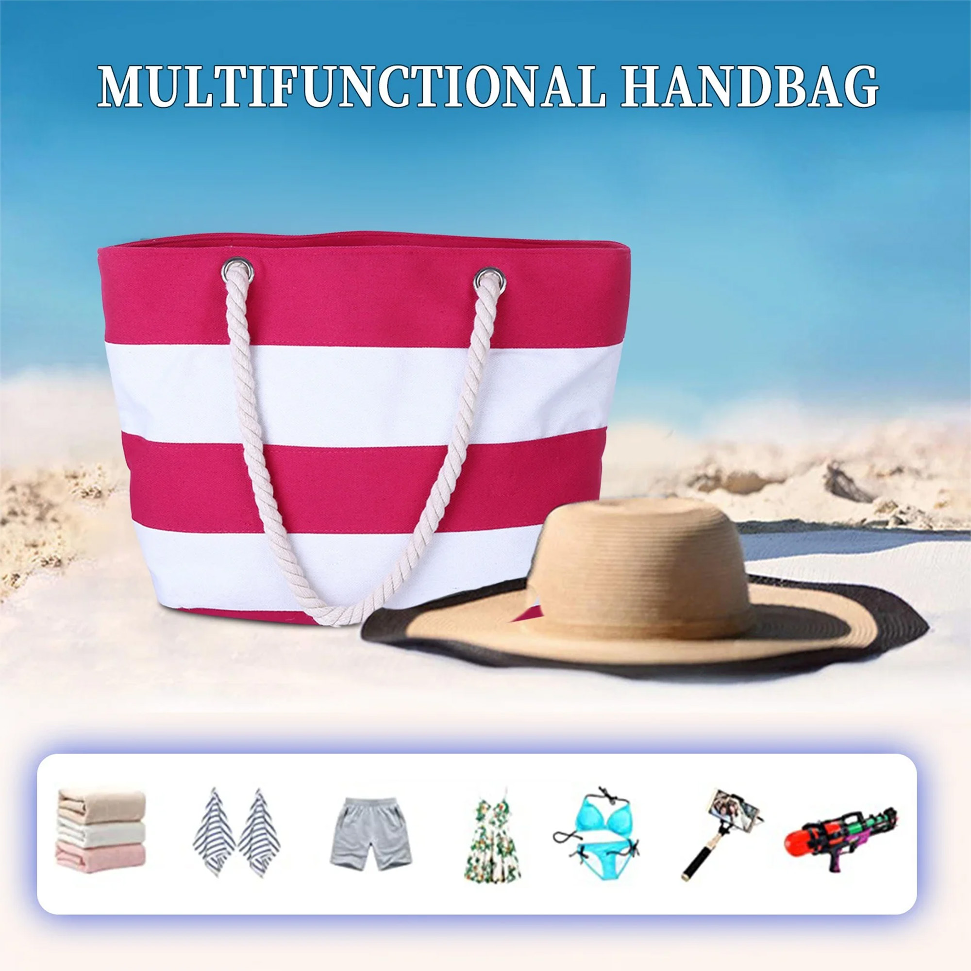 Sustainable Canvas Beach Tote with Hemp Rope Handles