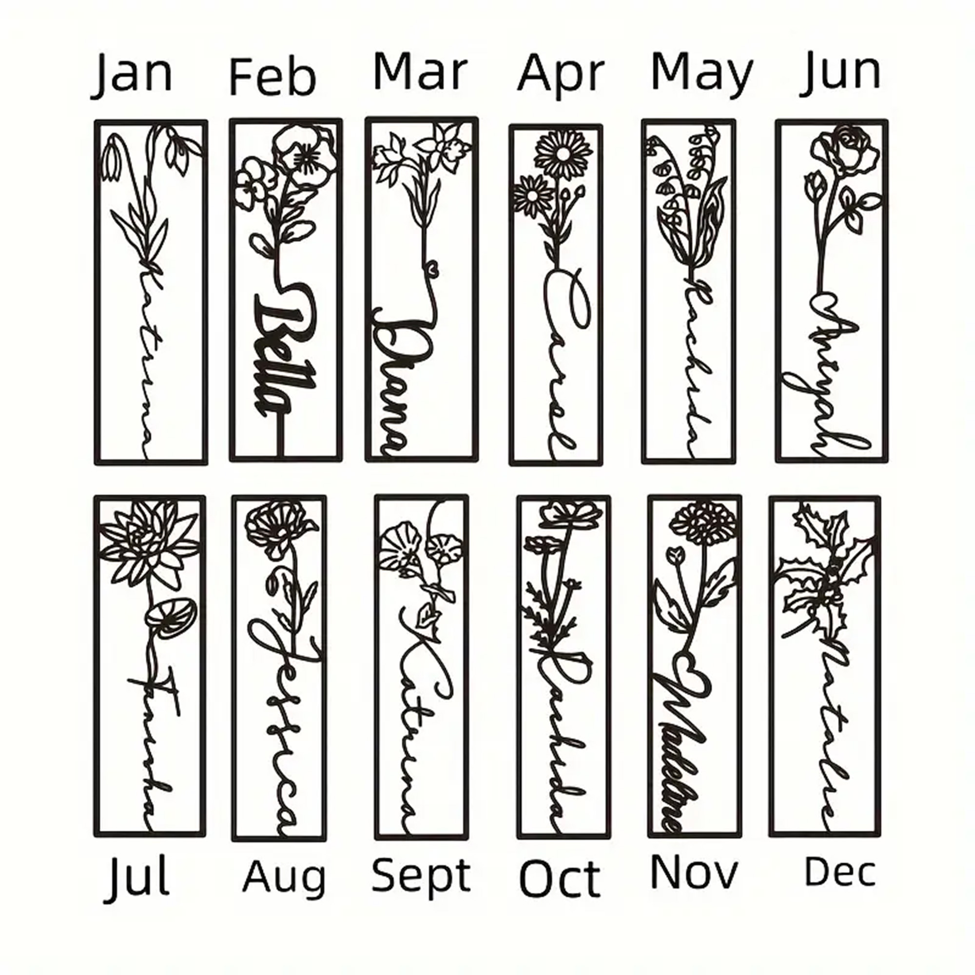 Custom Stainless Steel Birth Flower Bookmark with Name Engraving