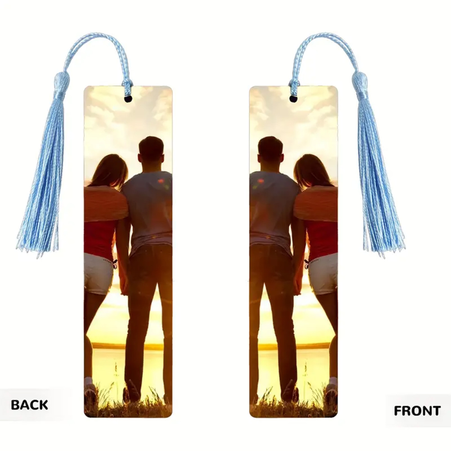 Personalized Stainless Steel Photo Bookmark with Blue Tassel