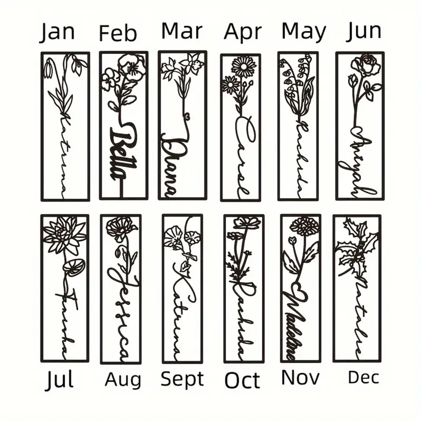 Custom Stainless Steel Birth Flower Bookmark with Name Engraving