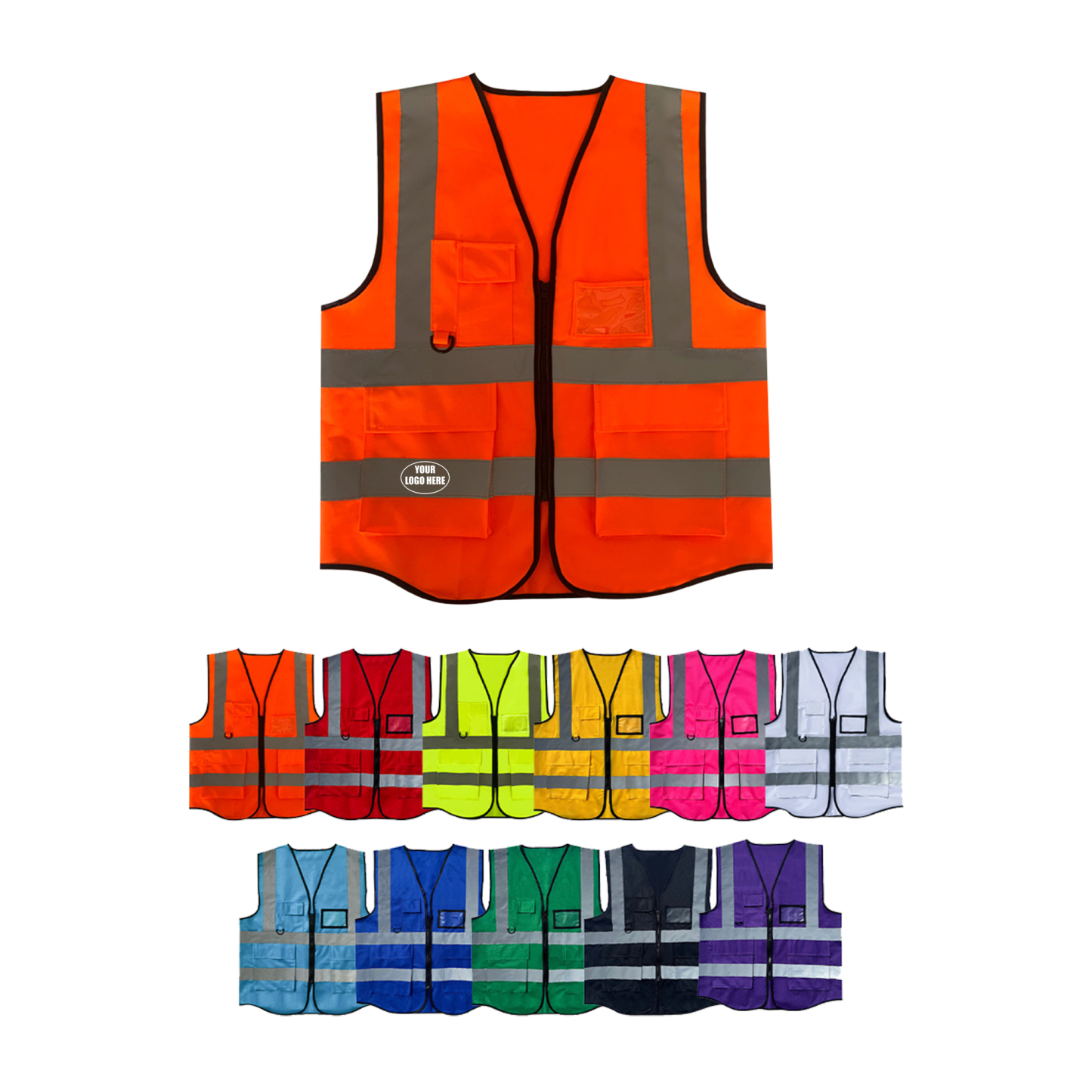 Custom High-Visibility Reflective Safety Vest with Multi-Pockets