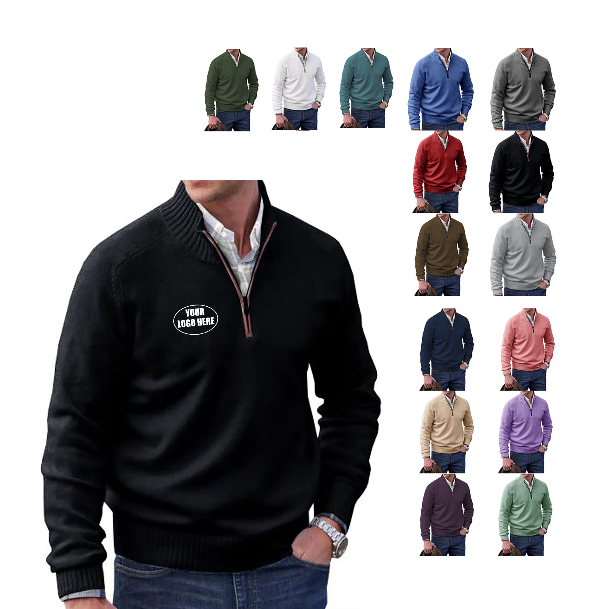 Men’s Zippered Cashmere Knit Sweater