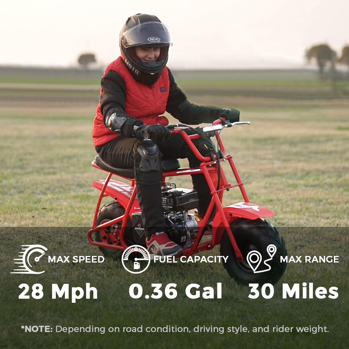 FRP Mini Dirt Bike GMB100 Basic, New 99CC Gas Powered Mini Bike 4-Stroke 3HP, Off-Road for Kids/Adult, Trail Up to 24 Mph, Weight Support Up to 185 LBS,Red