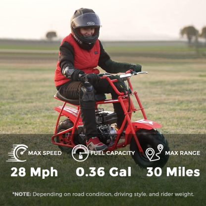 FRP Mini Dirt Bike GMB100 Basic, New 99CC Gas Powered Mini Bike 4-Stroke 3HP, Off-Road for Kids/Adult, Trail Up to 24 Mph, Weight Support Up to 185 LBS,Red