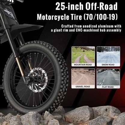 GT73 PRO/GT73 Electric Dirt Bike for Adults, 50MPH 60V 3000W / 37MPH 48V 2400W, 1747Wh/2160Wh Dual Battery Ebike Up to 85 Miles, 25" Motorcycle Tire, UL2849 All Terrain E Bike Full Suspension