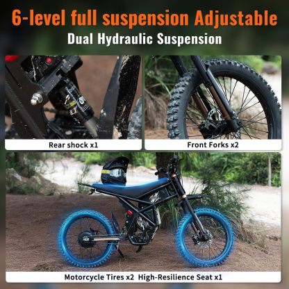 GT73 PRO/GT73 Electric Dirt Bike for Adults, 50MPH 60V 3000W / 37MPH 48V 2400W, 1747Wh/2160Wh Dual Battery Ebike Up to 85 Miles, 25" Motorcycle Tire, UL2849 All Terrain E Bike Full Suspension