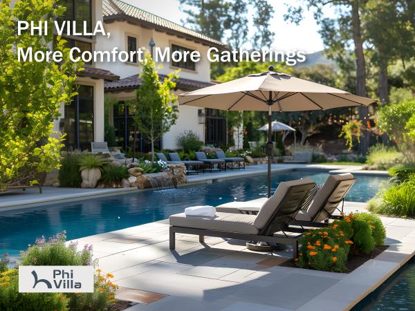 Product Introduction of PHI VILLA 15ft Double-Sided Patio Umbrella with Crank & LED Lights - Extra Large Steel Frame, Water-Resistant, UV Protection, Metal Base Included, Modern Decorative Lighting 9