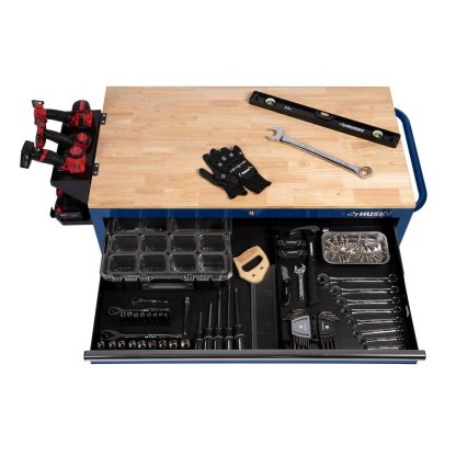 46 in. W x 24.5 in. D 9-Drawer Gloss Blue Deep Tool Chest Mobile Workbench with Hardwood Top-Kikonat