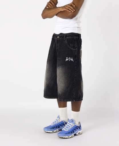 WASHED BLACK DENIM JORT-Kikonat