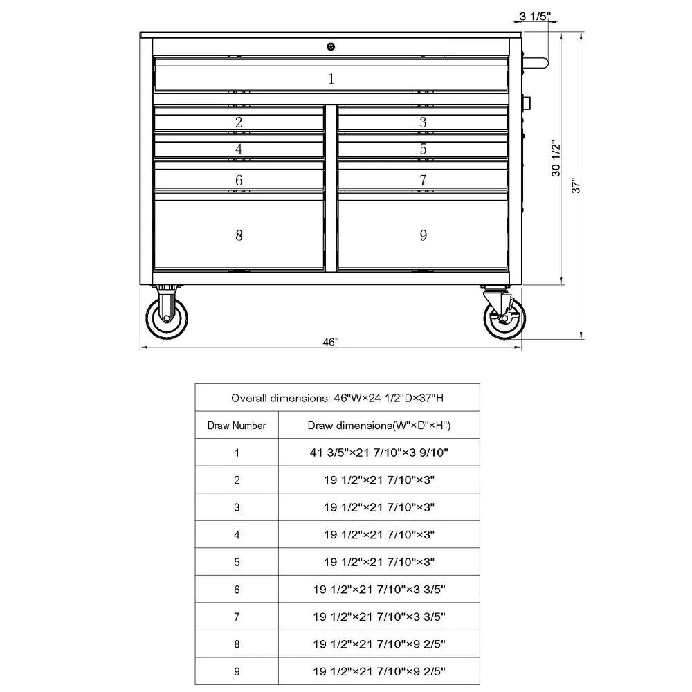 46 in. W x 24.5 in. D 9-Drawer Gloss White Deep Tool Chest Mobile Workbench with Hardwood Top-Kikonat