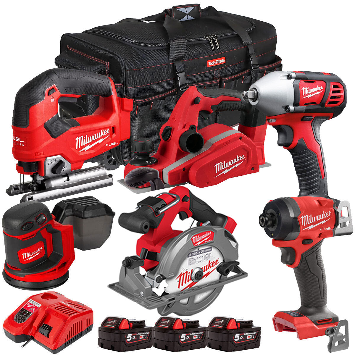 MW 18V Cordless 6 Piece Tool Kit with 3 x 5.0Ah Batteries & Smart Charger in Bag-Kikonat