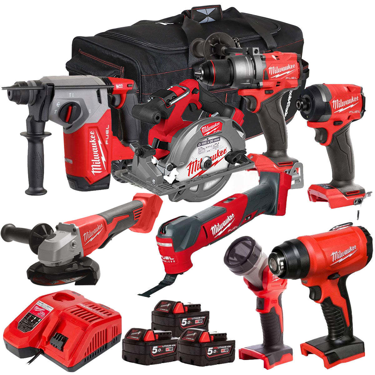 MW 18V 8 Piece Power Tool Kit with 3 x 5.0Ah Batteries T4TM-25-Kikonat