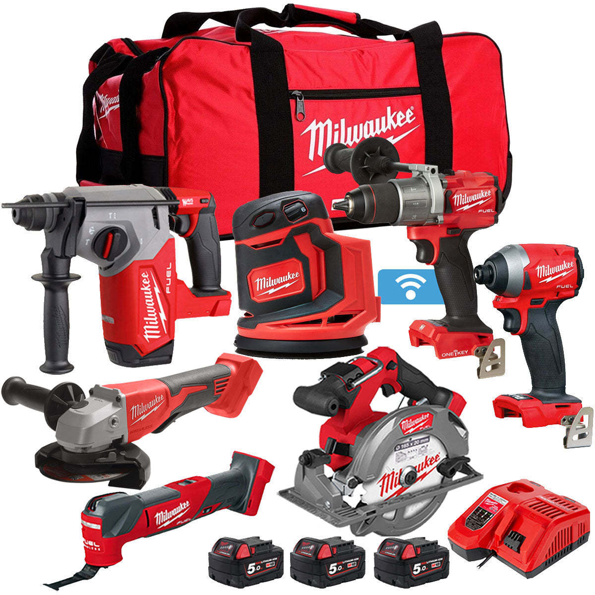 MW 18V 7 Piece Power Tool Kit with 3 x 5.0Ah Batteries T4TM-56-Kikonat