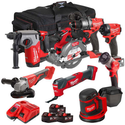 MW 18V Cordless 8 Piece Tool Kit with 3 x 5.0Ah Batteries & Charger in Bag T4TM-1-Kikonat