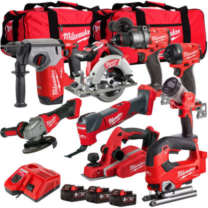 MW 18V Cordless 9 Piece Tool Kit with 3 x 5.0Ah Batteries & Charger in Bag T4TM-5-Kikonat