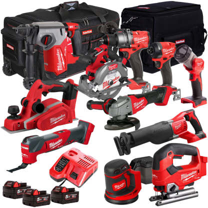 MW 18V Cordless 11 Piece Tool Kit with 3 x 5.0Ah Batteries & Charger in Bag T4TM-9-Kikonat