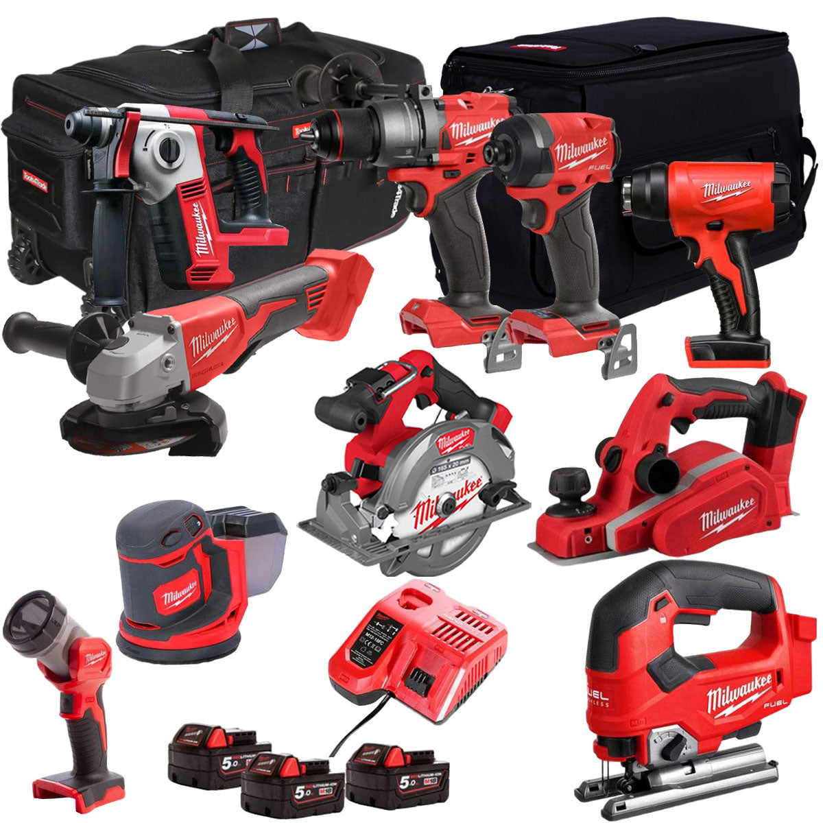 MW 18V Cordless 10 Piece Tool Kit with 3 x 5.0Ah Batteries & Charger in Bag T4TKIT-507-Kikonat