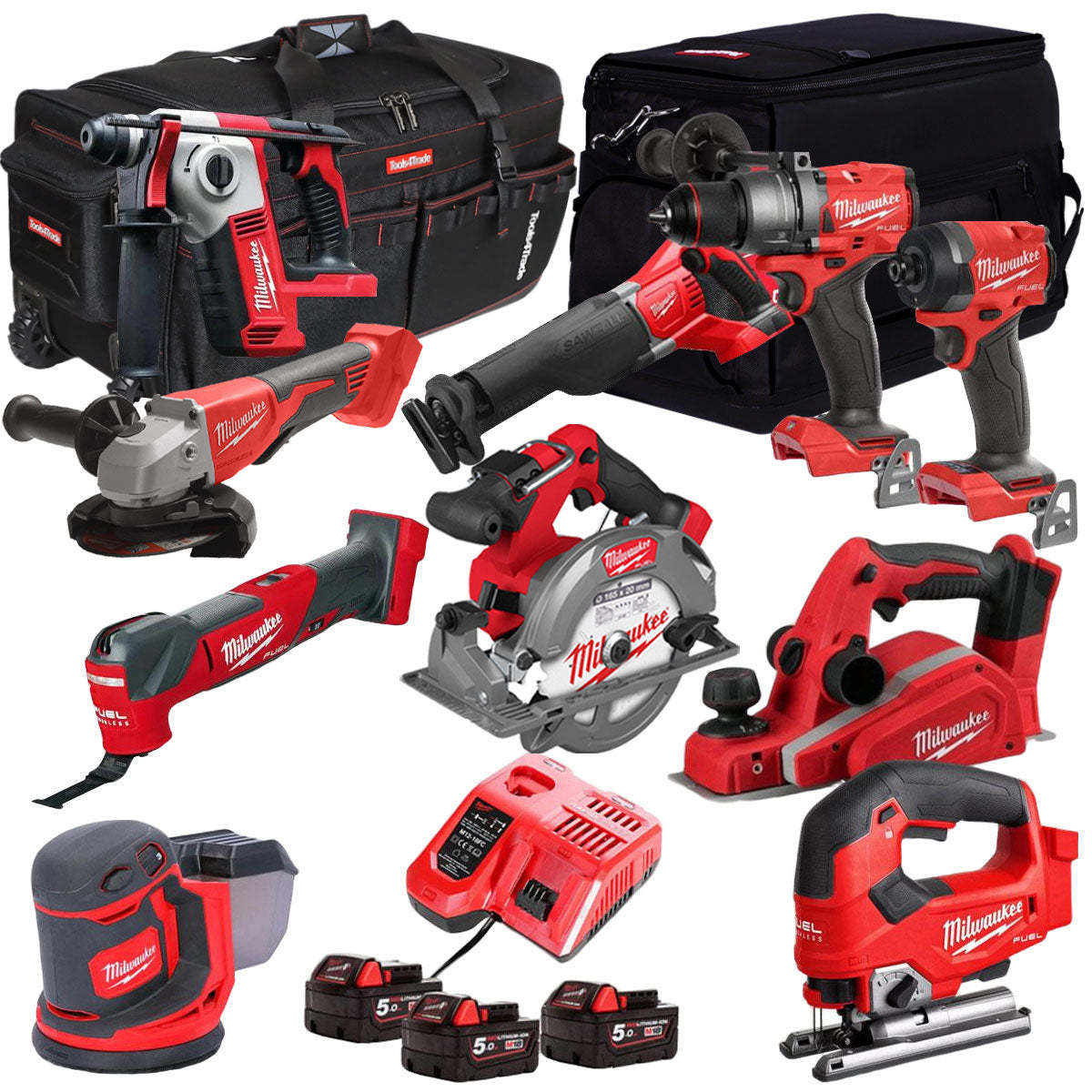 MW 18V Cordless 10 Piece Tool Kit with 3 x 5.0Ah Batteries & Charger in Bag T4TKIT-509-Kikonat