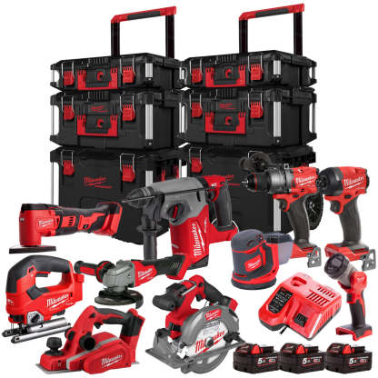 MW 18V 10 Piece Power Tool Kit With 3 x 5.0Ah Battery Charger & Trolley Toolbox-Kikonat