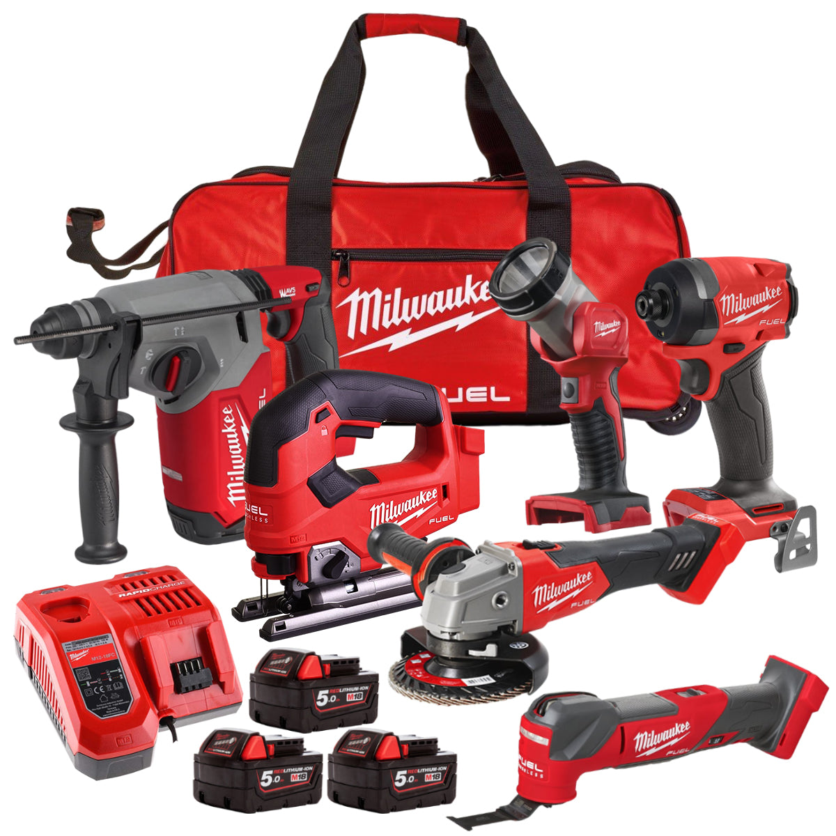 MW M18FPP6L3-503B 18V Brushless 6 Piece Tool Kit with 3 x 5.0Ah Batteries Charger & Wheeled Bag 4933498916-Kikonat