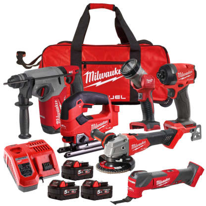MW M18FPP6L3-503B 18V Brushless 6 Piece Tool Kit with 3 x 5.0Ah Batteries Charger & Wheeled Bag 4933498916-Kikonat
