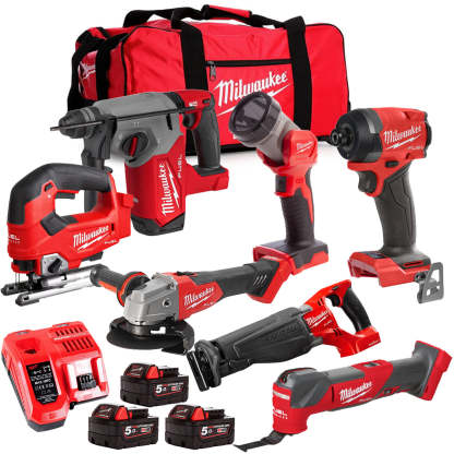 MW M18FPP6L3-503BK5 18V Brushless 7 Piece Tool Kit with 3 x 5.0Ah Batteries Charger & Wheeled Bag-Kikonat
