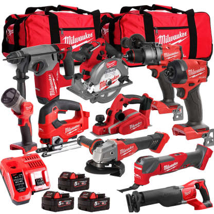 MW M18FPP6L3-503BK24 18V 10 Piece Tool Kit with 3 x 5.0Ah Batteries Charger & Wheeled Bag-Kikonat