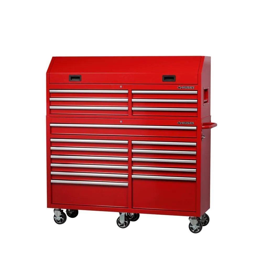 61 in. W 18-Drawer Combination Tool Chest and Rolling Cabinet Set in Gloss Red-Kikonat