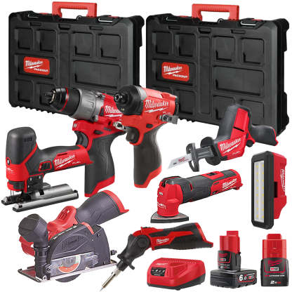 MW M12FPP7B2-635P 12V Fuel 8 Piece Powerpack Tool Kit with 1 x 6.0Ah & 2.0Ah Batteries, Charger & Case-Kikonat
