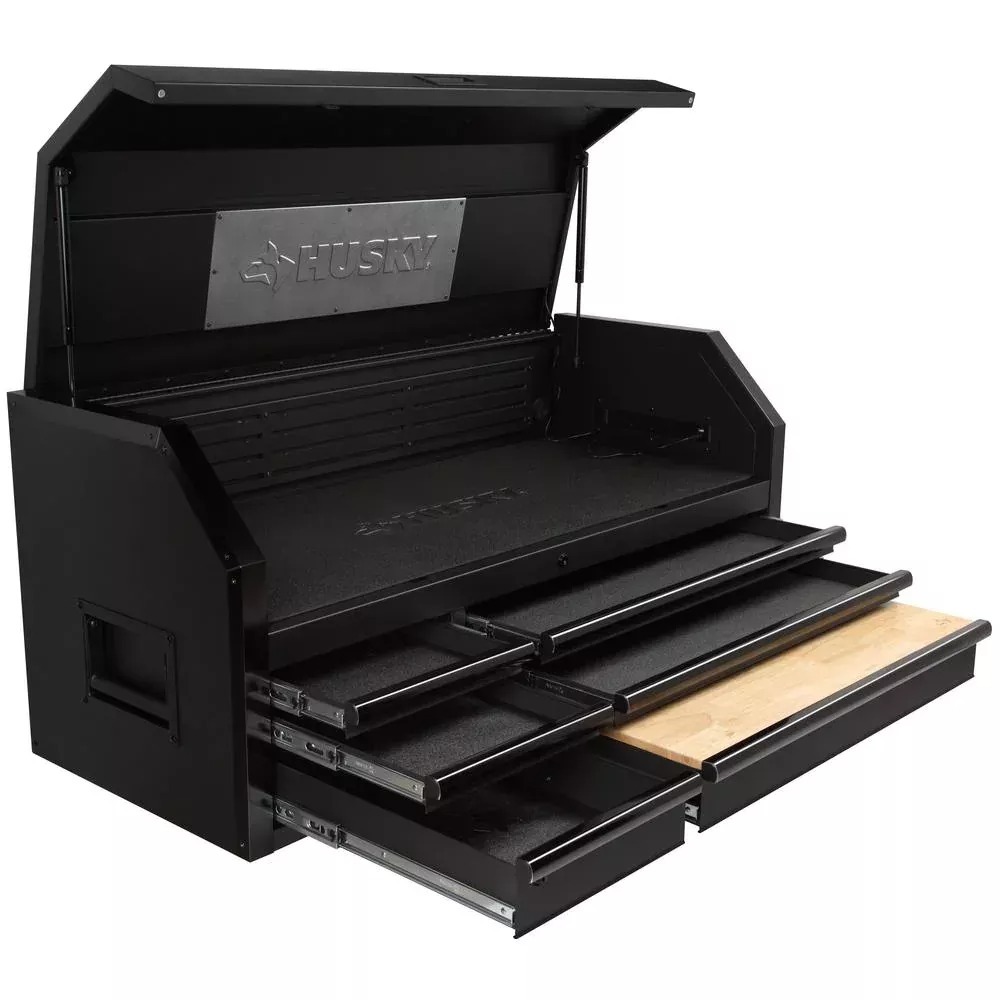 INDUSTRIAL 52 IN. W X 21.5 IN. D 6-DRAWER MATTE BLACK TOP TOOL CHEST WITH PULL-OUT WORK SURFACE AND LED LIGHT-Kikonat