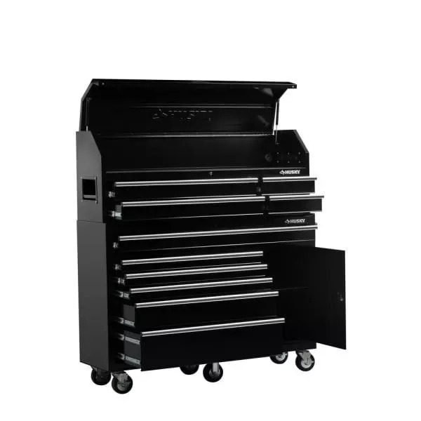 61 IN. W 10-DRAWER 1-DOOR COMBINATION TOOL CHEST AND ROLLING CABINET SET IN GLOSS BLACK-Kikonat