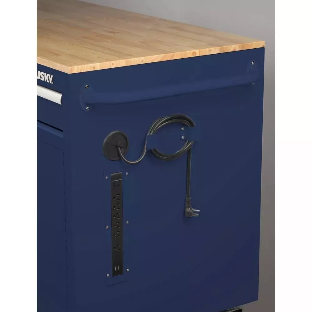 56 IN. W 5-DRAWER 1-DOOR, DEEP TOOL CHEST MOBILE WORKBENCH IN GLOSS BLUE WITH HARDWOOD TOP-Kikonat