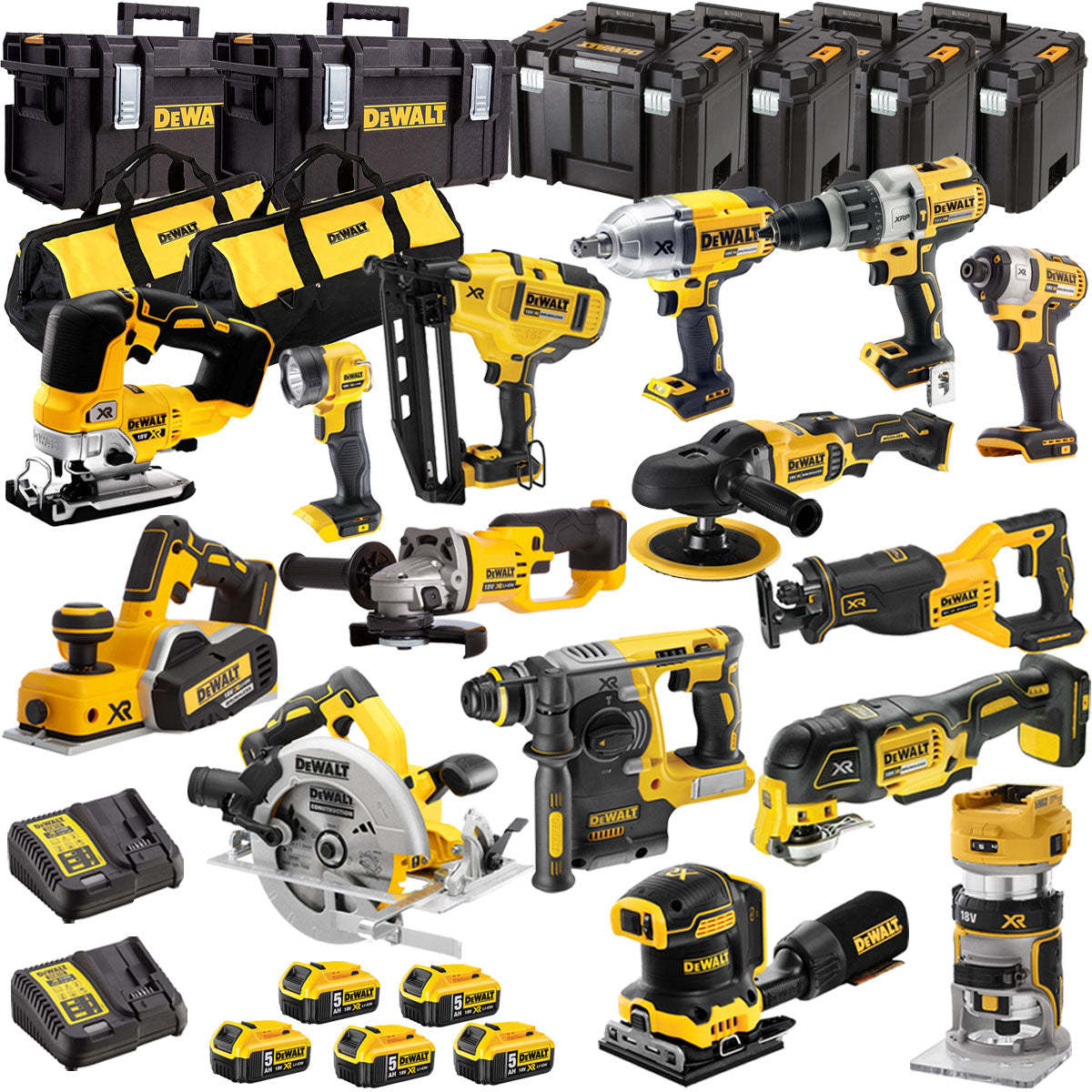 18V 15 Piece Power Tool Kit with 5 x 5.0Ah Batteries DEWKIT25-Kikonat