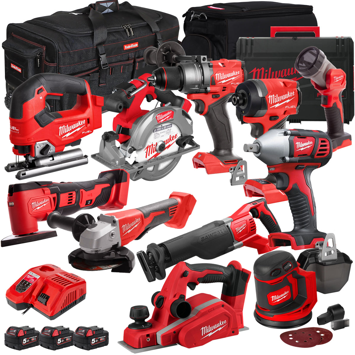 MW 18V 11 Piece Power Tool Kit with 3 x 5.0Ah Batteries T4TKITM-74-Kikonat